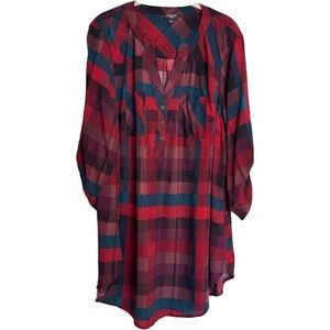 Torrid Harper Red Multicolor Plaid Pullover Casual Shirt Tunic Top Sz 1X 14/16
